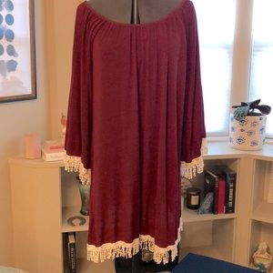 Holiday fun dress burgundy red size medium with white tassel trim